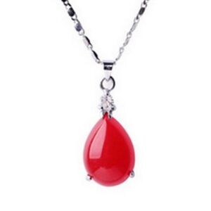Genuine Red Malay Jade with Crystal Accent Pendant on Silver Necklace NWT